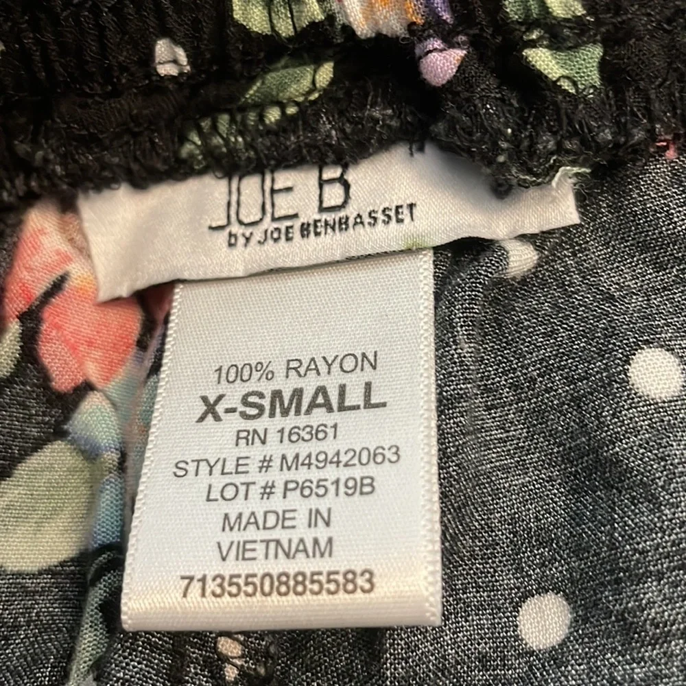 Joe B XS black floral print pants with side pockets elastic waist - Picture 6 of 8